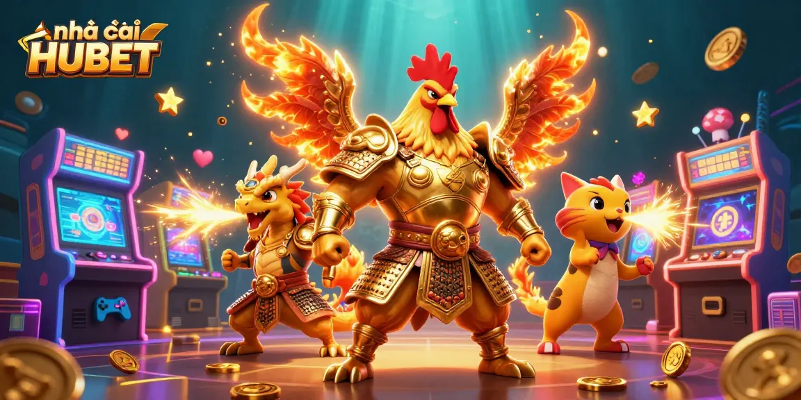 Engage with nhà cái HUBET's vibrant casino scene featuring characters and action from exciting games.