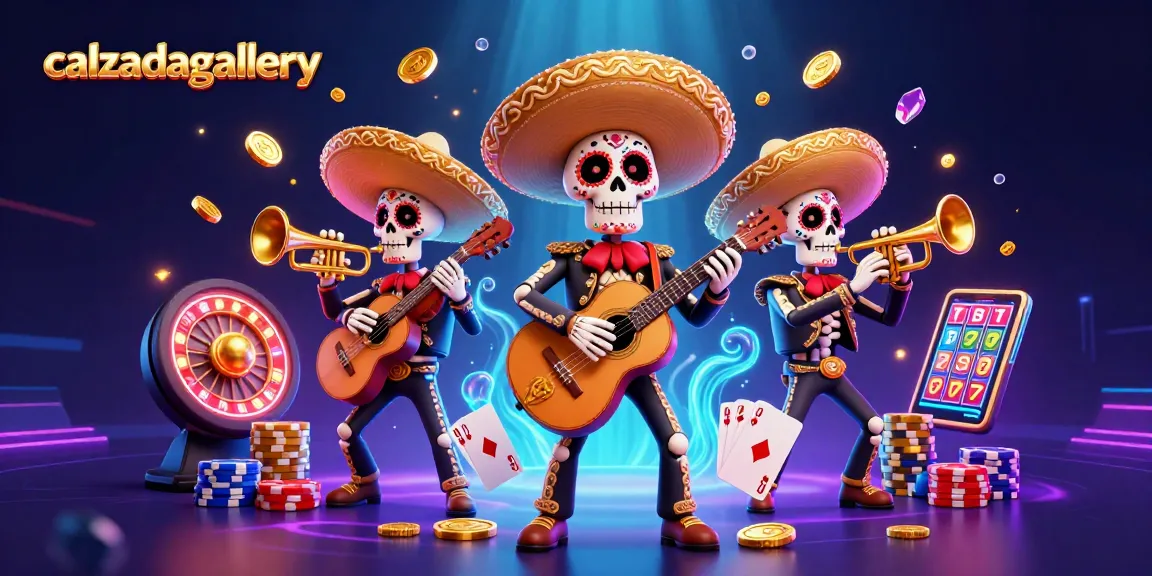 Spin the reels at calzadagallery with a vibrant, dynamic casino scene featuring a lively mariachi band.