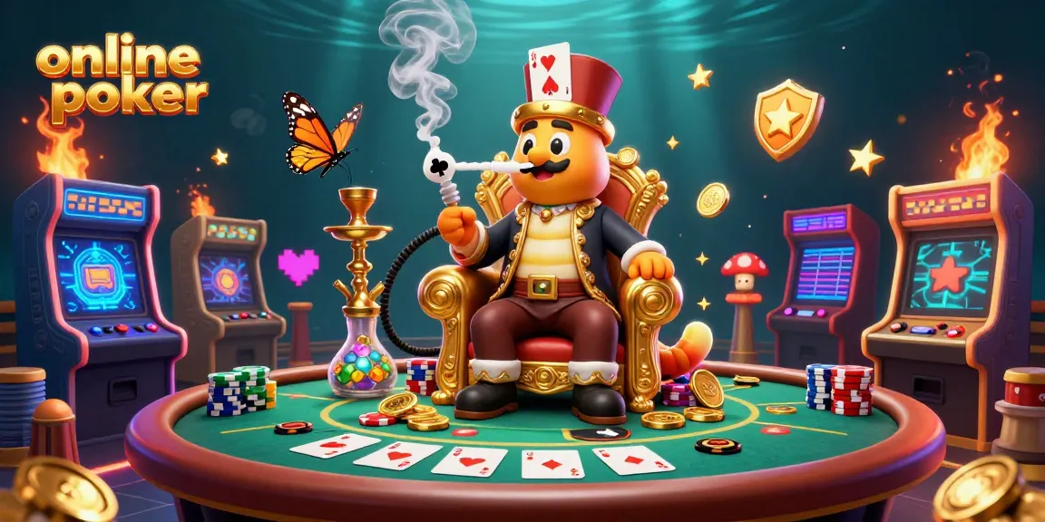 Experience exciting online poker action with a vibrant 3D caterpillar master and dynamic gaming elements.