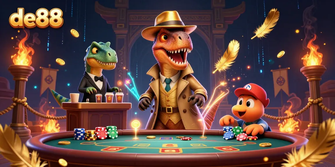 Engage in thrilling blackjack adventures at de88 with cartoon velociraptor and stegosaurus characters.