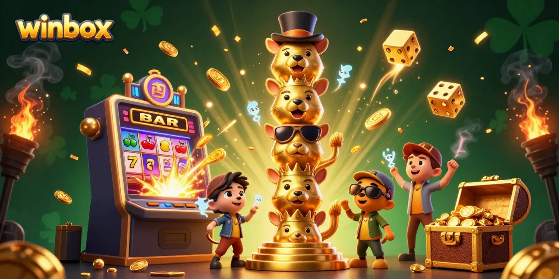 Experience thrilling wins with winbox in this vibrant, dynamic casino scene featuring a golden totem and jackpot explosion.
