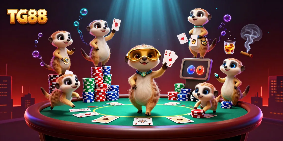Experience the excitement of TG88 with meerkats running a vibrant casino operation filled with poker elements.