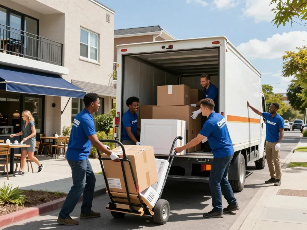 Professionelle Umzugshelfer von umzugunternehmen Hannover beladen einen Lkw sorgfältig und effizient.