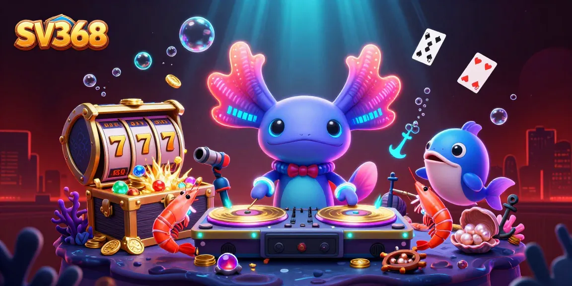 SV368 showcases an exciting underwater casino scene with a vibrant axolotl DJ and lively characters, enhancing casino entertainment.