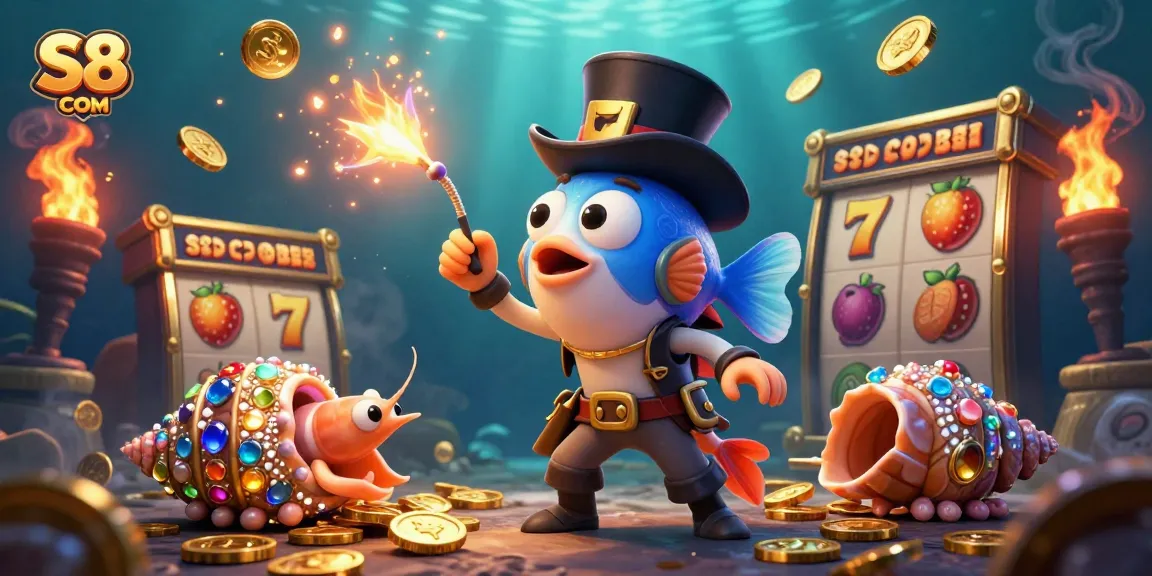 S8 COM showcases a vibrant 3D undersea casino scene attracting players with golden coins.