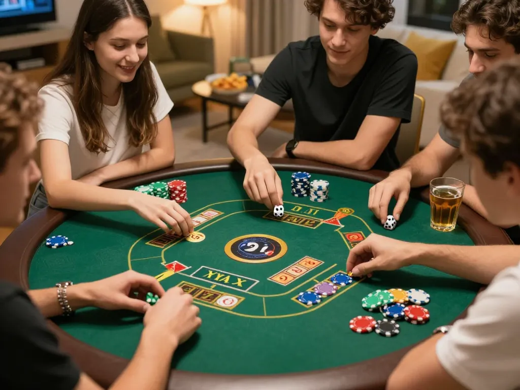 Tài xỉu game in action with friends enjoying a vibrant home atmosphere