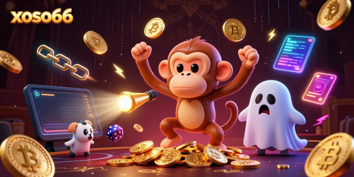 Experience the thrill of xoso66 as a poltergeist monkey juggles coins in a haunted casino.