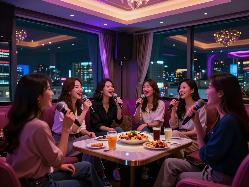 모던한 장식과 활기찬 엔터테인먼트를 즐기며 강남가라오케에서의 밤을 만끽하기.