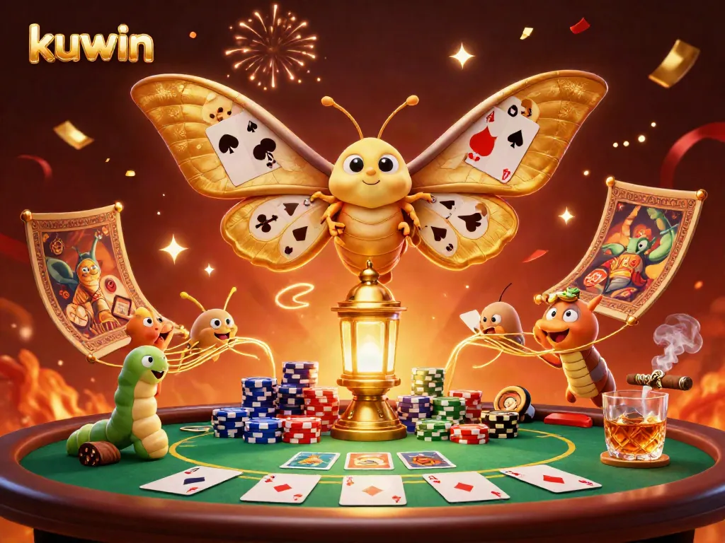 Exciting kuwin casino experience featuring golden moth and vibrant poker scene.