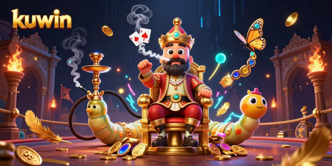 Kuwin gameplay scene featuring a colorful 3D caterpillar character mastering poker amidst rich casino surroundings.