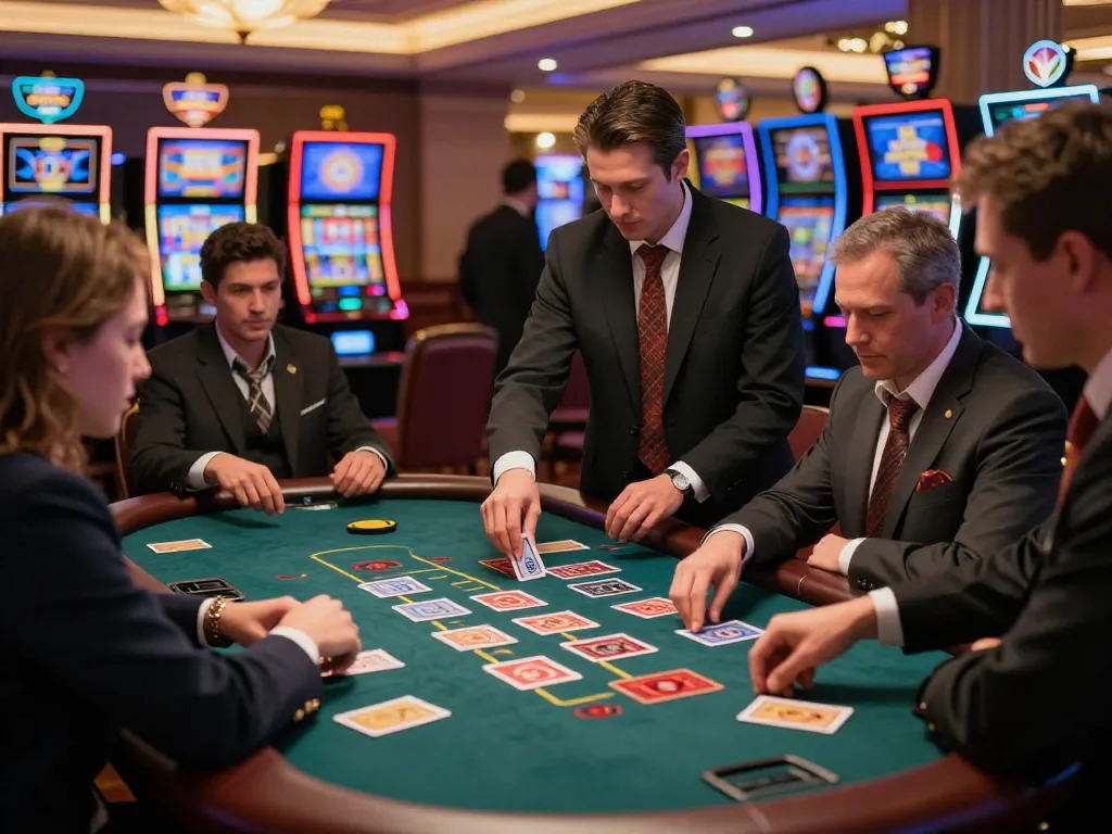 Engage with MM88's blackjack table strategy amidst vibrant casino atmosphere.