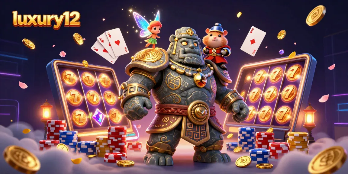 Experience the thrill of luxury12 slots with golden coins, lucky 7s, and vibrant casino elements.