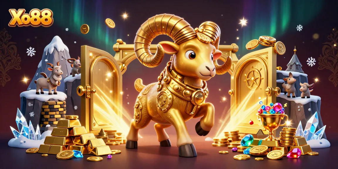 Xo88 showcases a vibrant casino scene with a golden ram charging through prosperity and riches.