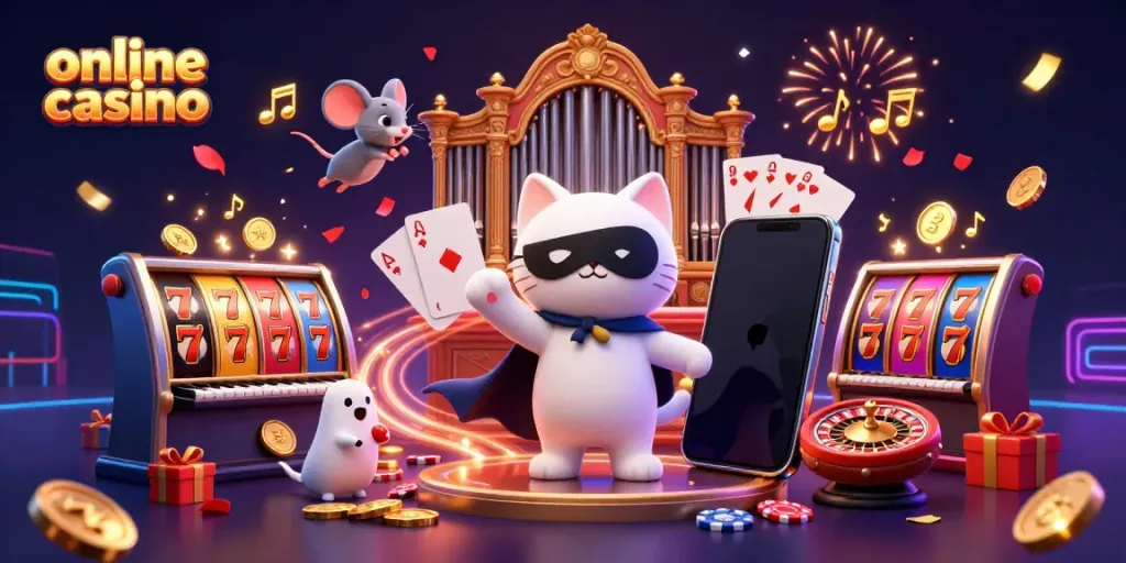 Experience an exciting online casino adventure with characters in a vibrant, magical setting.