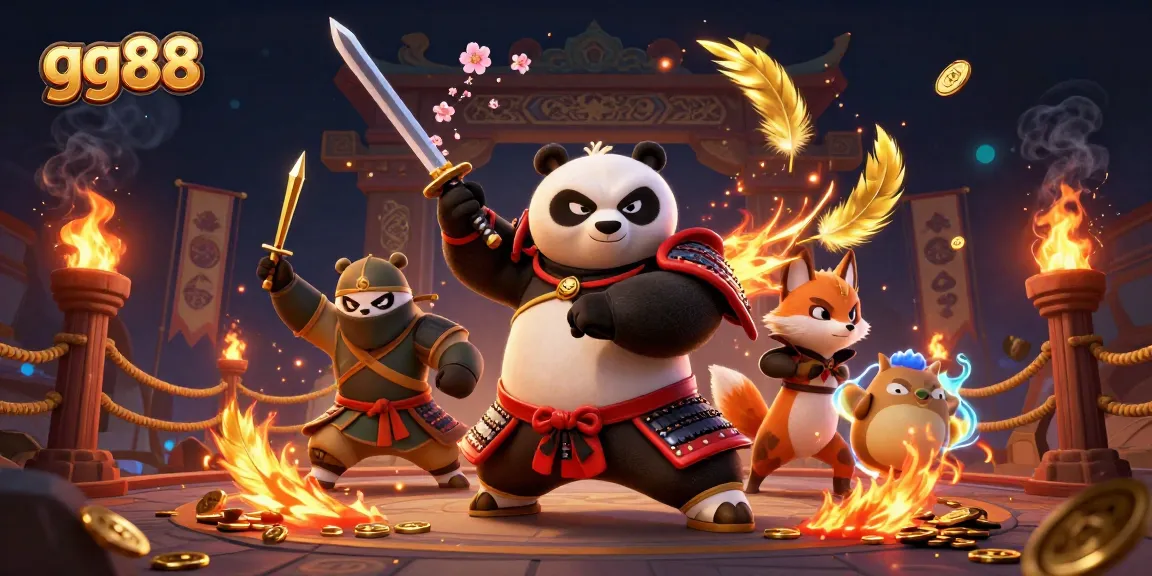 Engage with gg88's powerful samurai panda and ninja fox in an electrifying casino adventure.