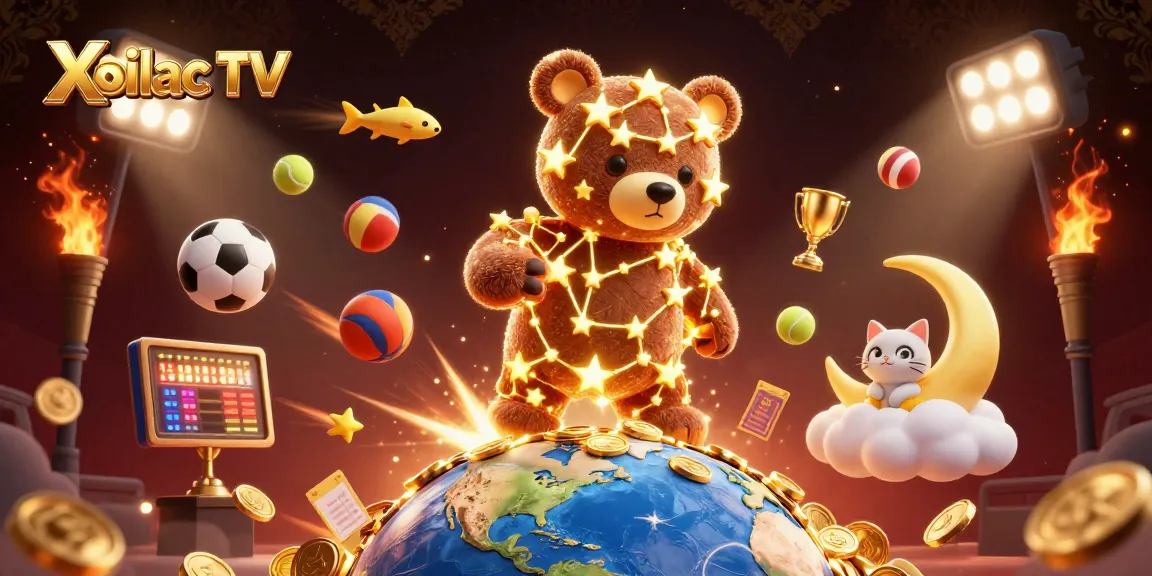 Xoilac TV engages users with an exciting sports betting atmosphere in a vibrant and dynamic illustration.