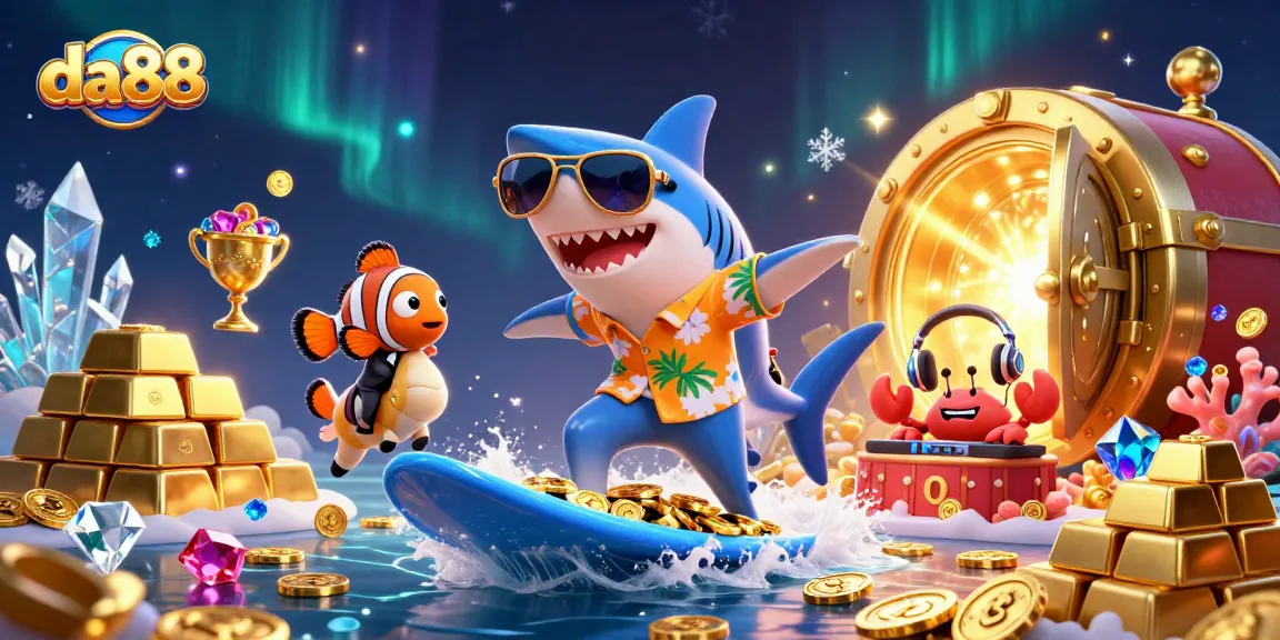 Experience the thrill of da88 gaming with a lively ocean-themed 3D casino scene.