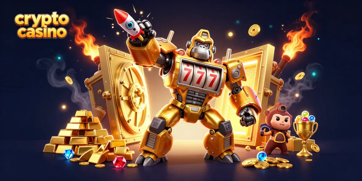 Jouez à un crypto casino avec une illustration immersive d'un gorille d'or transformateur et des richesses scintillantes.
