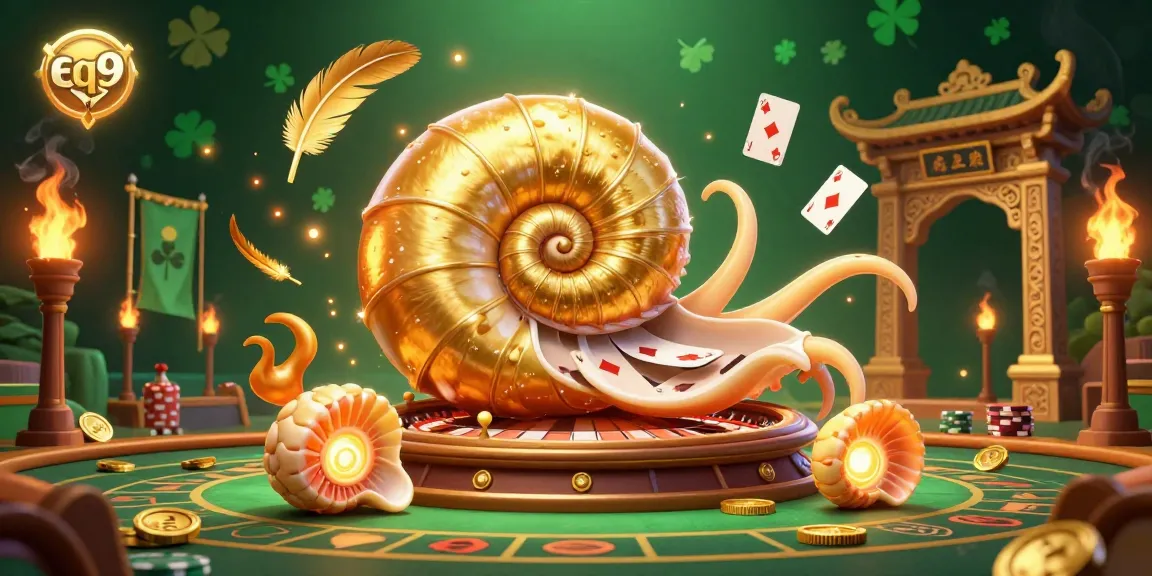 Experience the excitement of eq9 with a dynamic illustration of a nautilus roulette wheel in a thrilling casino setup!
