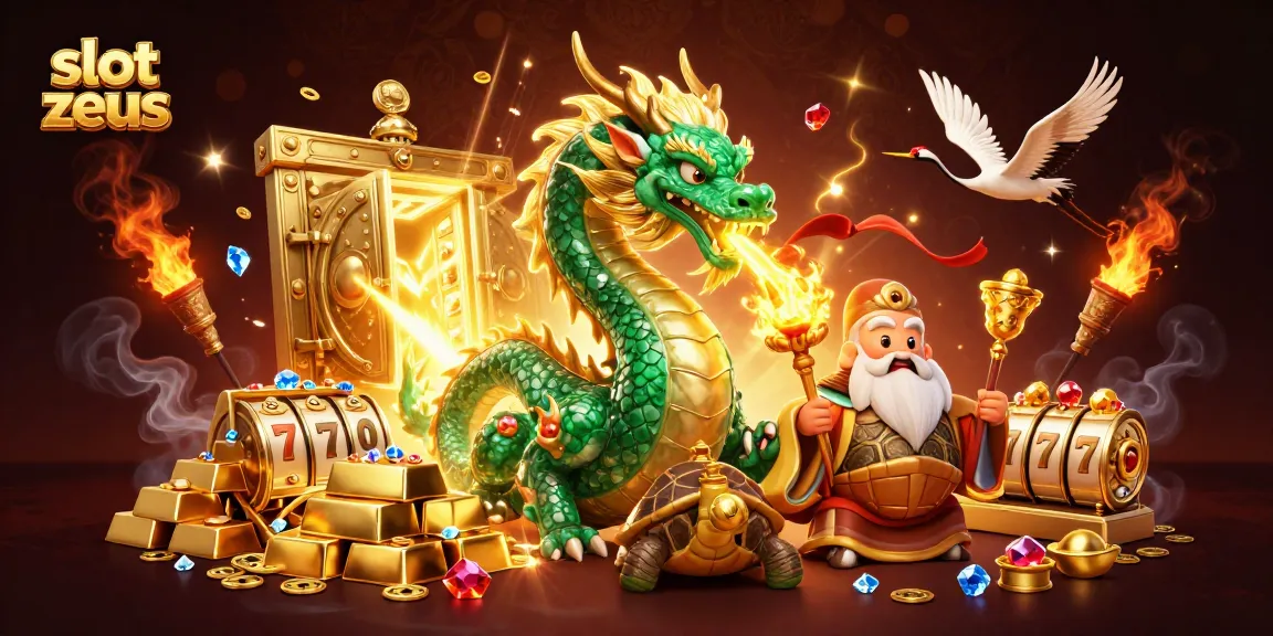 Play slot zeus with an enchanting jade dragon and lucky symbols in a vibrant casino scene.