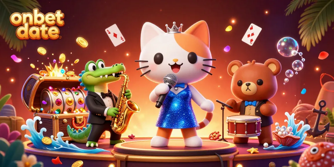 Elevate your gaming experience at onbet date with vibrant casino-themed 3D characters.