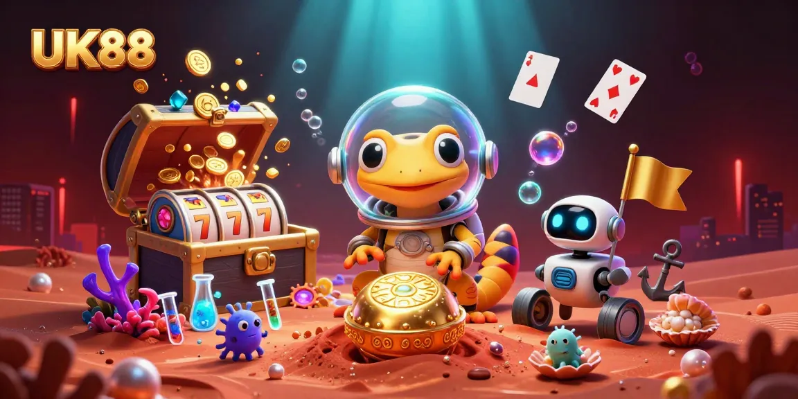 Engage in thrilling slots action with UK88 featuring a Martian gecko and treasures