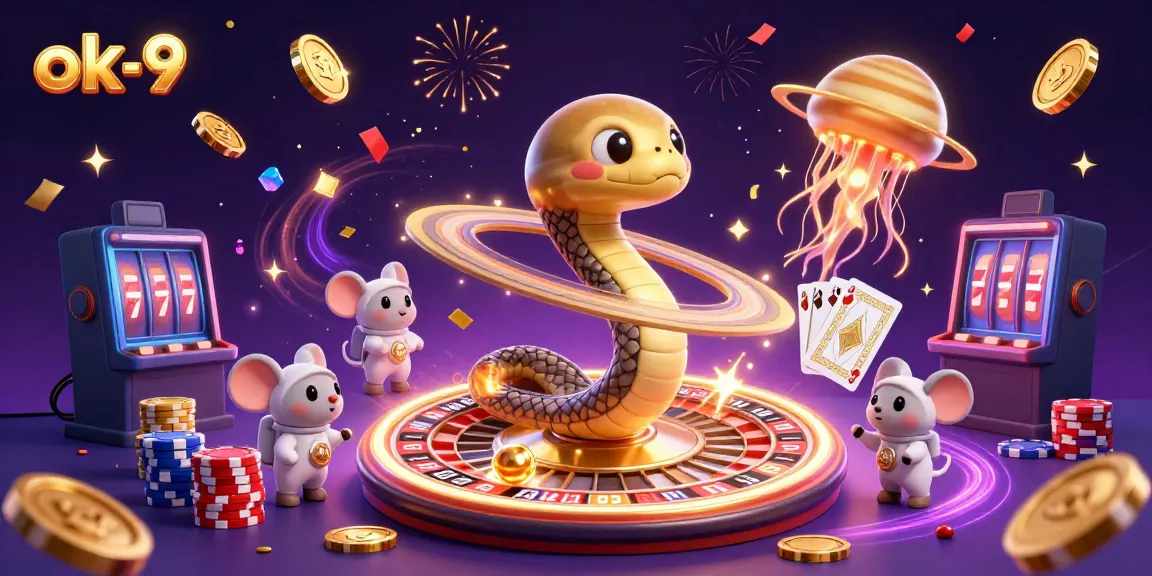 Experience thrilling gameplay at ok-9 with a vibrant 3D casino scene featuring unique characters and dynamic elements.