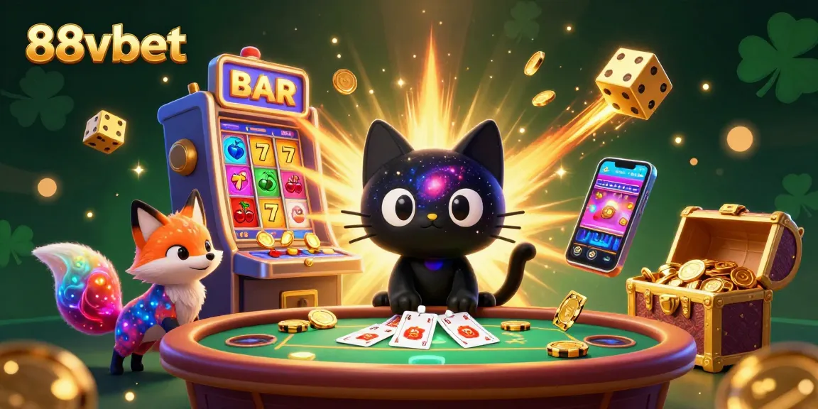 Engage in dynamic gaming at 88vbet's cosmic casino with a 3D black hole cat and jackpot explosion.