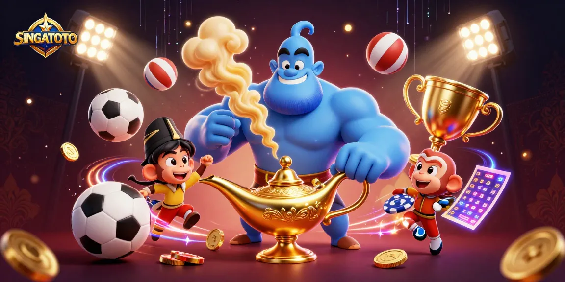 Permainan menarik SINGATOTO dengan genie, monyet, dan banyak elemen kasino yang memikat.