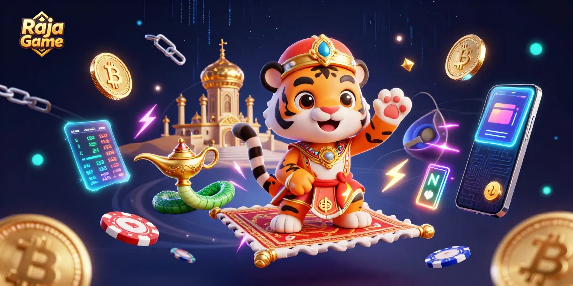 Play exciting games with Raja Game featuring a tiger sultan on a poker chip carpet.