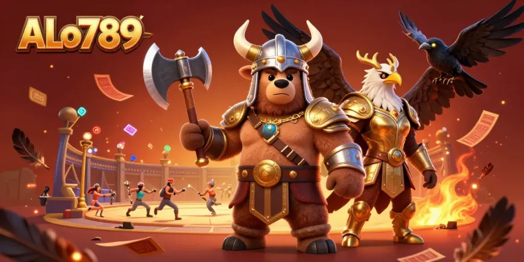 Experience live cockfighting at ALo789, where fierce Viking warriors clash in a dynamic arena.
