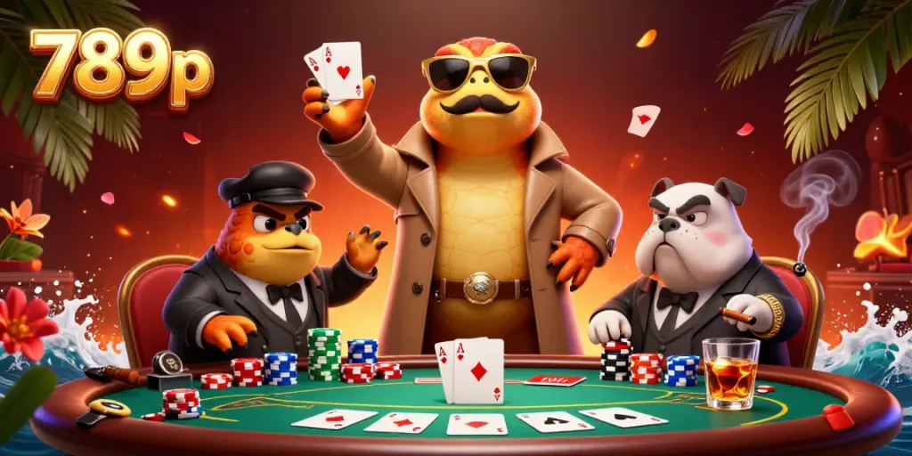 Three raptors in a trench coat attempting to sneak into a VIP casino lounge, surrounded by poker chips and cards, showcasing 789p.
