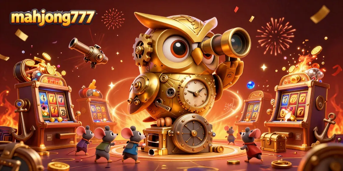 Engage with mahjong777's vibrant casino world, featuring golden owls and lucky slot reels in dynamic action.