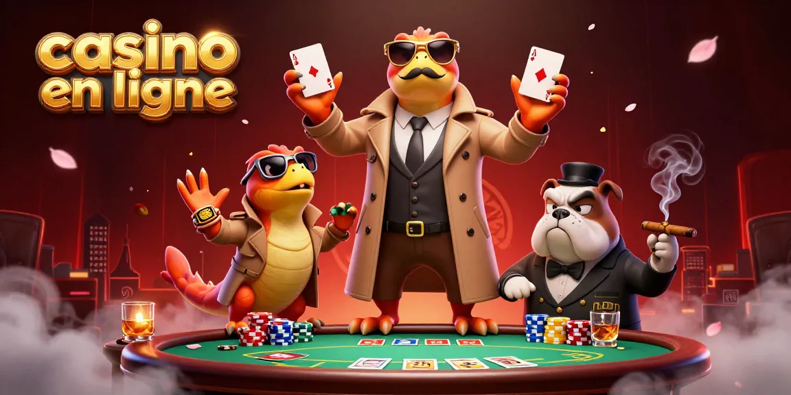 Raptors déguisés en personnes jouant au casino en ligne avec des cartes et des jetons.