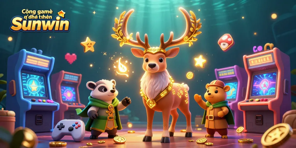 Cổng game bài đổi thưởng Sunwin showcases a fantasy scene with a Celtic druid and a wise badger amid casino game elements.