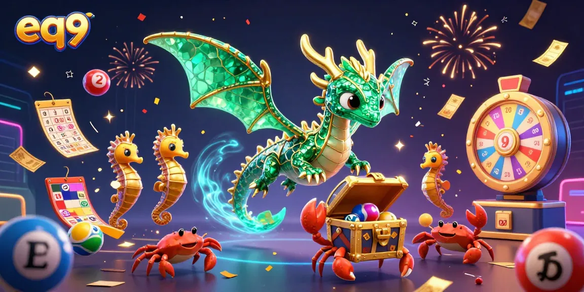 Join the excitement at eq9, featuring vibrant lottery elements and magical characters in this immersive casino scene.