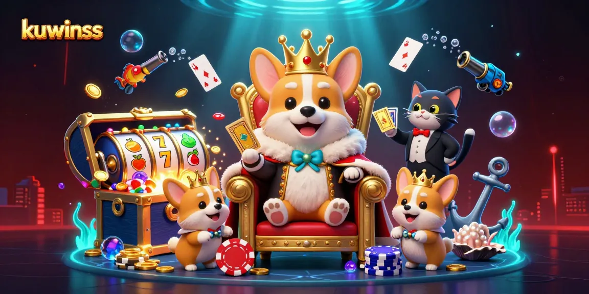 Kuwinss engages players with a luxurious 3D casino scene featuring vibrant characters and exhilarating game elements.