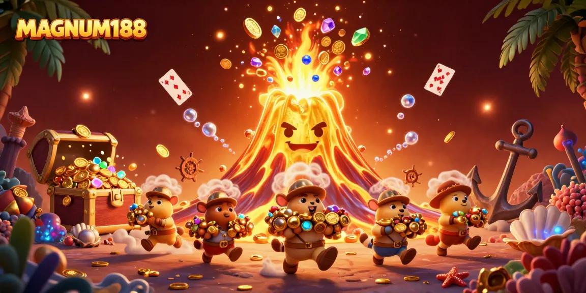 Experience the thrill of MAGNUM188 with a vibrant scene of treasure, showcasing animated excitement.