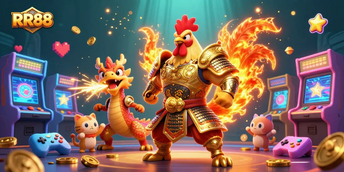 Engage in thrilling gameplay at RR88, featuring animated warriors and arcade excitement.