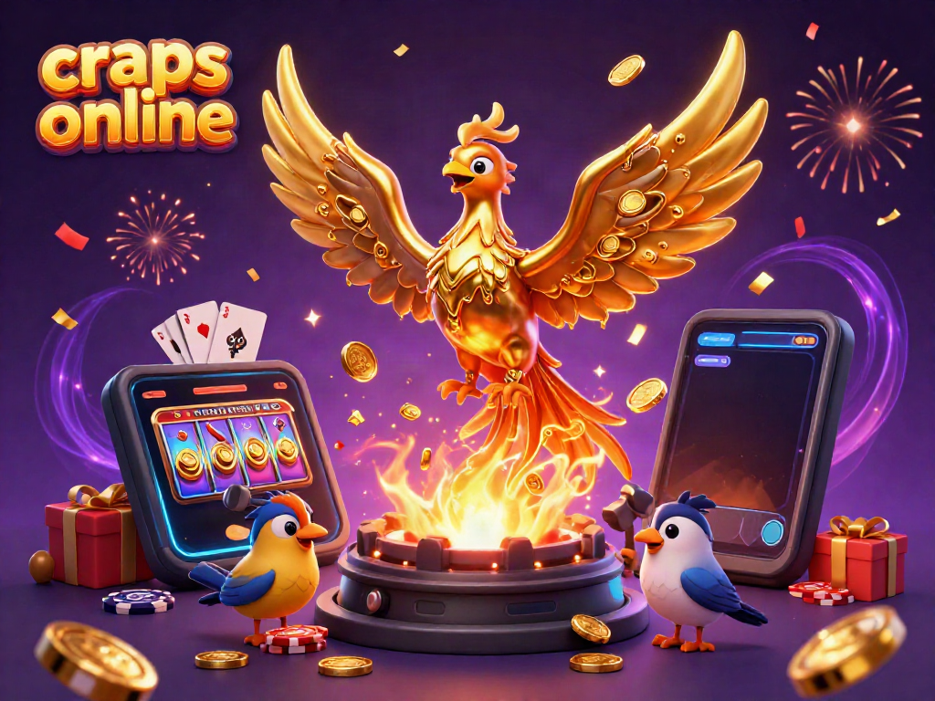 Experience excitement in craps online as a phoenix brings golden winnings in this stunning 3D casino scene.