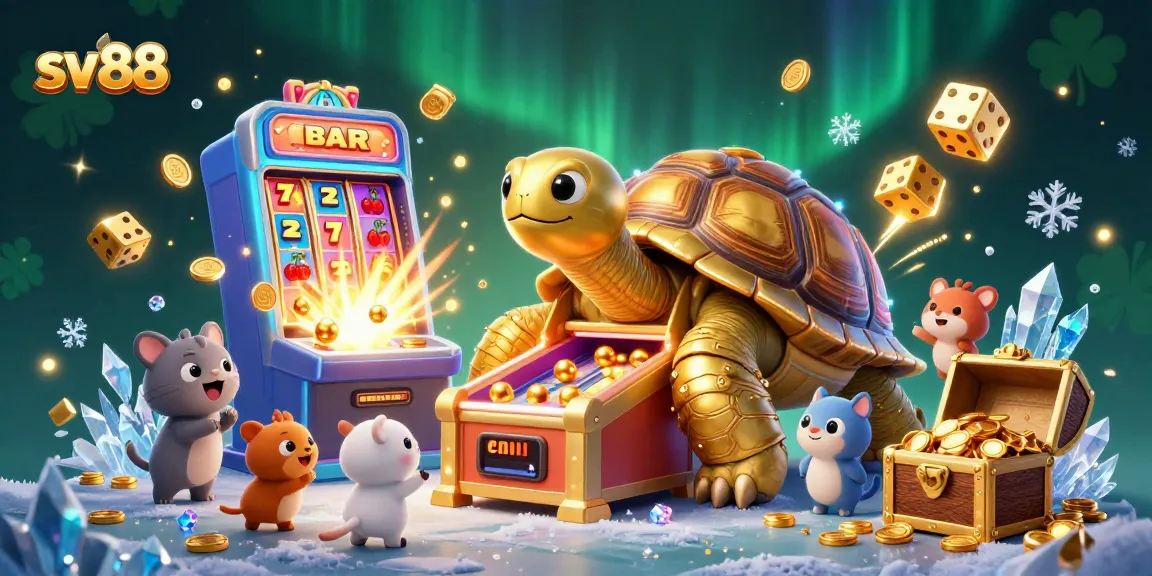 Spin to win with sv88 at an exciting casino illustration featuring dynamic slots and lively characters.