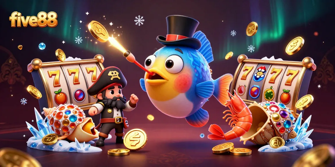 Engage with five88's thrilling slot games featuring a whimsical anglerfish, pirate shrimp, and gem-laden snail.