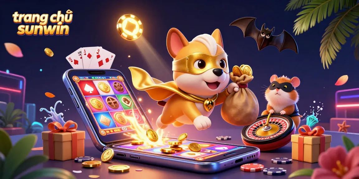 Experience the excitement of gaming with trang chủ sunwin, featuring a superhero dog and slot games action.