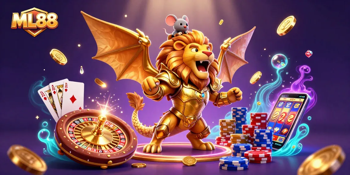 Experience thrilling gameplay at ML88 with a vibrant 3D illustration showcasing casino elements and vibe.
