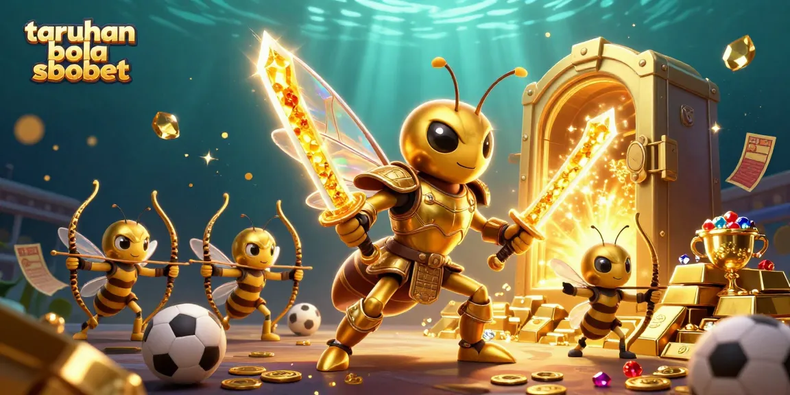 Engage in taruhan bola sbobet action with a dynamic scene featuring golden hornet samurai and sports elements.