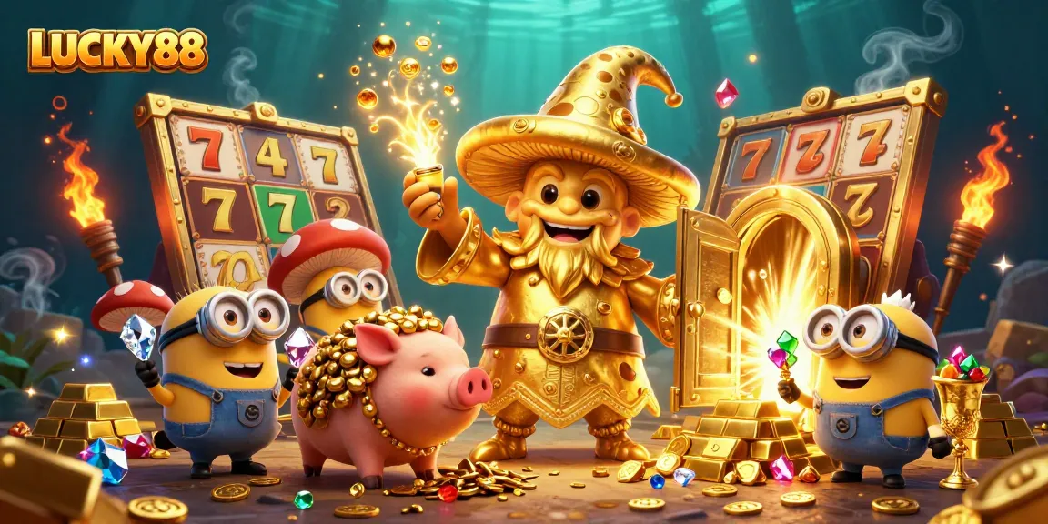 Experience the excitement of LUCKY88 slots with a vibrant scene of magic and treasure!