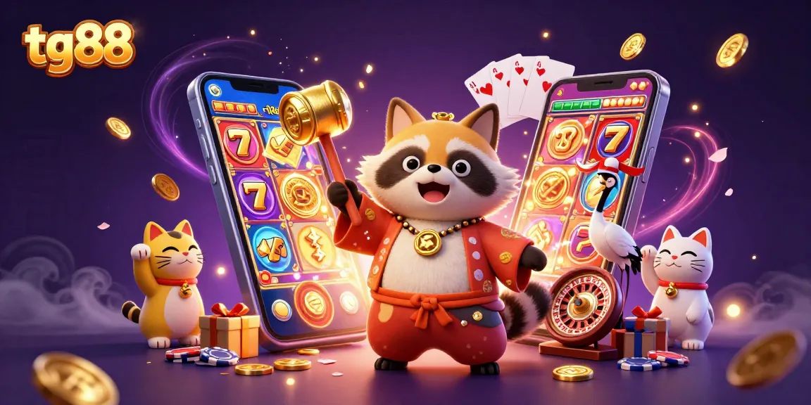 Spin the reels at tg88 with vibrant 3D illustration showcasing a lively casino atmosphere filled with fun elements.