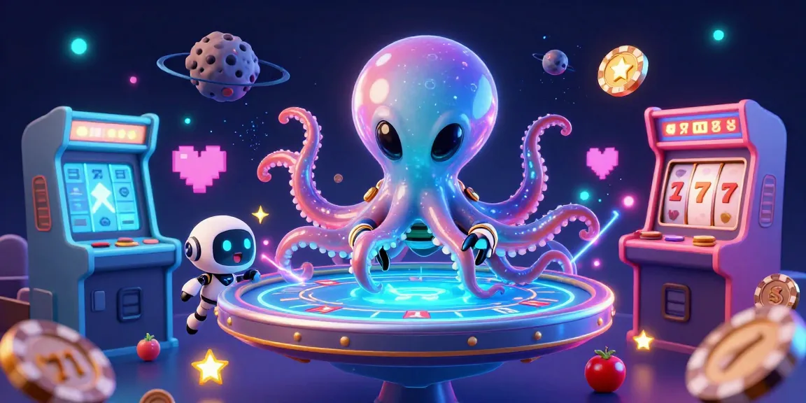 oshkoshwaterfrontweddings showcases an alien octopus playing poker in an exciting casino-themed scene with rich details.