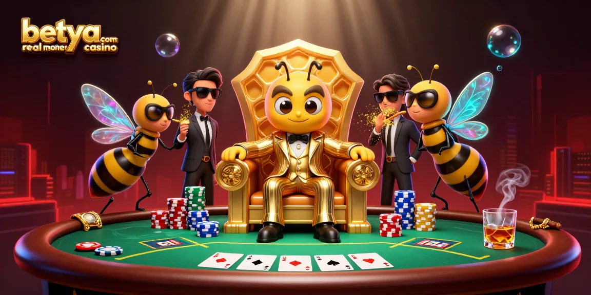 Experience the excitement at betya.com real money casino with a vibrant poker scene featuring a mob boss and bodyguards.