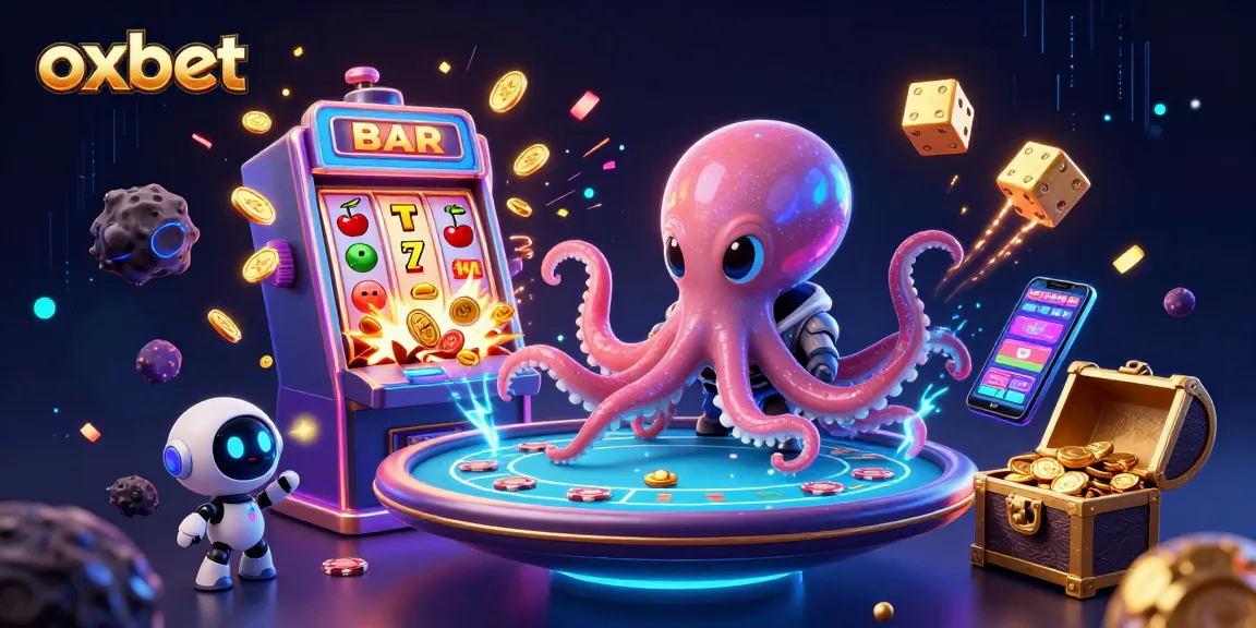 Experience thrilling gameplay at oxbet with a colorful alien octopus at a holographic poker table.